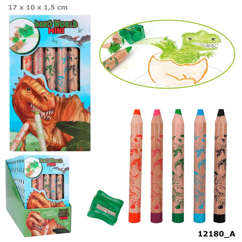 Dino World MINI Farveblyanter og blyantspidser