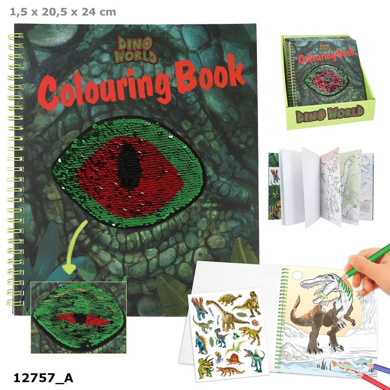 Dino World Värityskirja, paljettisilmä (kirjavero)