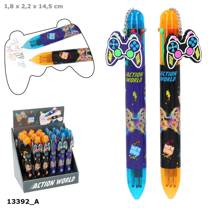 Action World Kuglepen m/6 farver