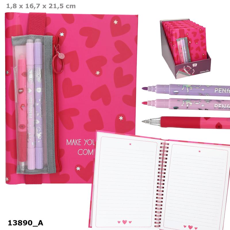 PENfection Notesbog m/ Viskba r Pensæt, hjerter