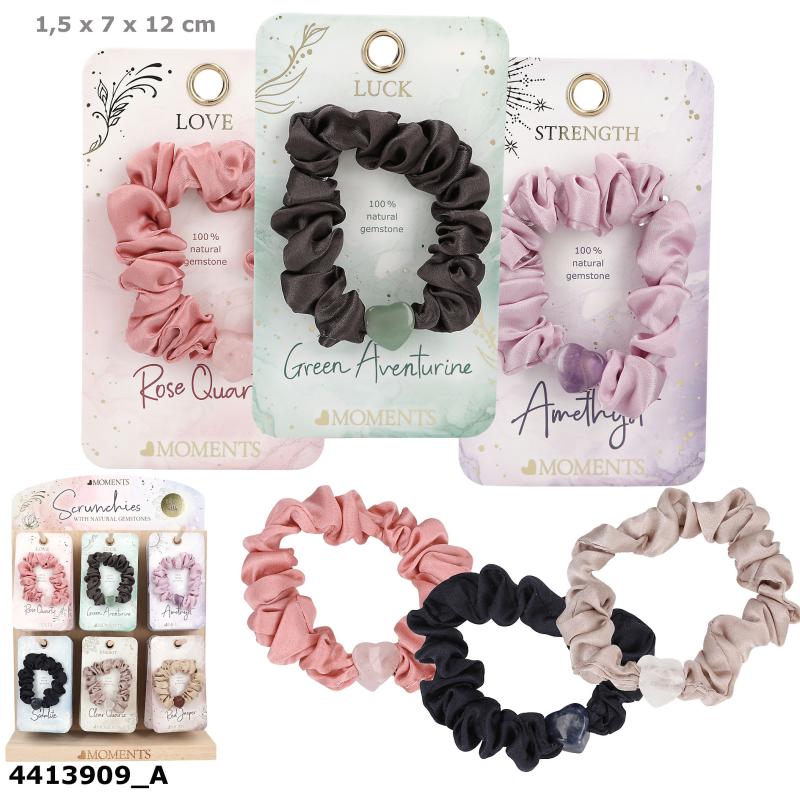 Heart MOMENTS Silkescrunchies m/ædelsten sortiment incl. dis